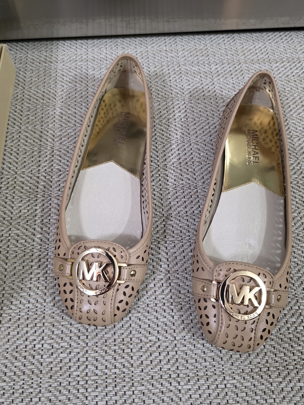 Michael Kors Nude Beige MK Logo Perforated Ballet Flats